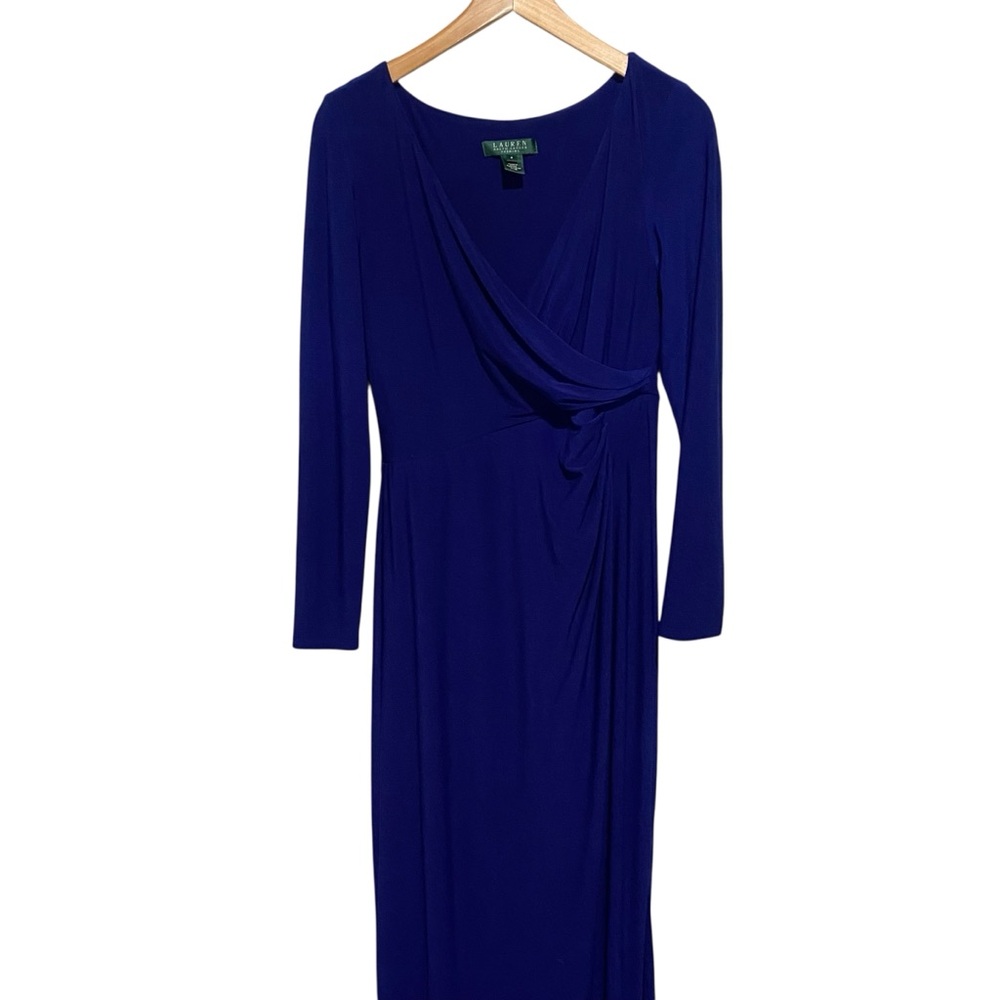 Lauren Ralph Lauren Evening Elegant Deep Blue‎ Long Sleeve Maci Dress Size 6